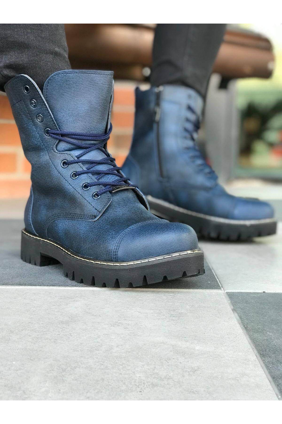 Chekich 2021 Boots for Men Navy Blue Faux Leather Laced and Zipper Winter Fashion Snow Big Sizes Ankle Sport Comfortable Warm Design Shoes Breathable Footwear Different Color Options CH009 V4