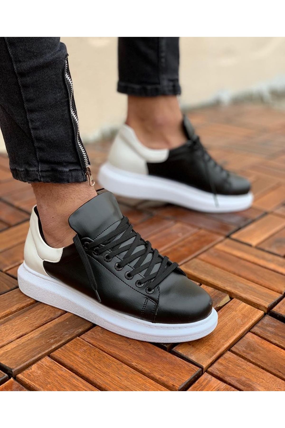Chekich Men's & Women's Shoes White and Black Artificial Leather Casual Unisex Sneakers Comfortable 2021 Fashion Wedding Orthopedic Walking Sport Odorless Lightweight Breathable Male Female Lovers Couples Suits CH256
