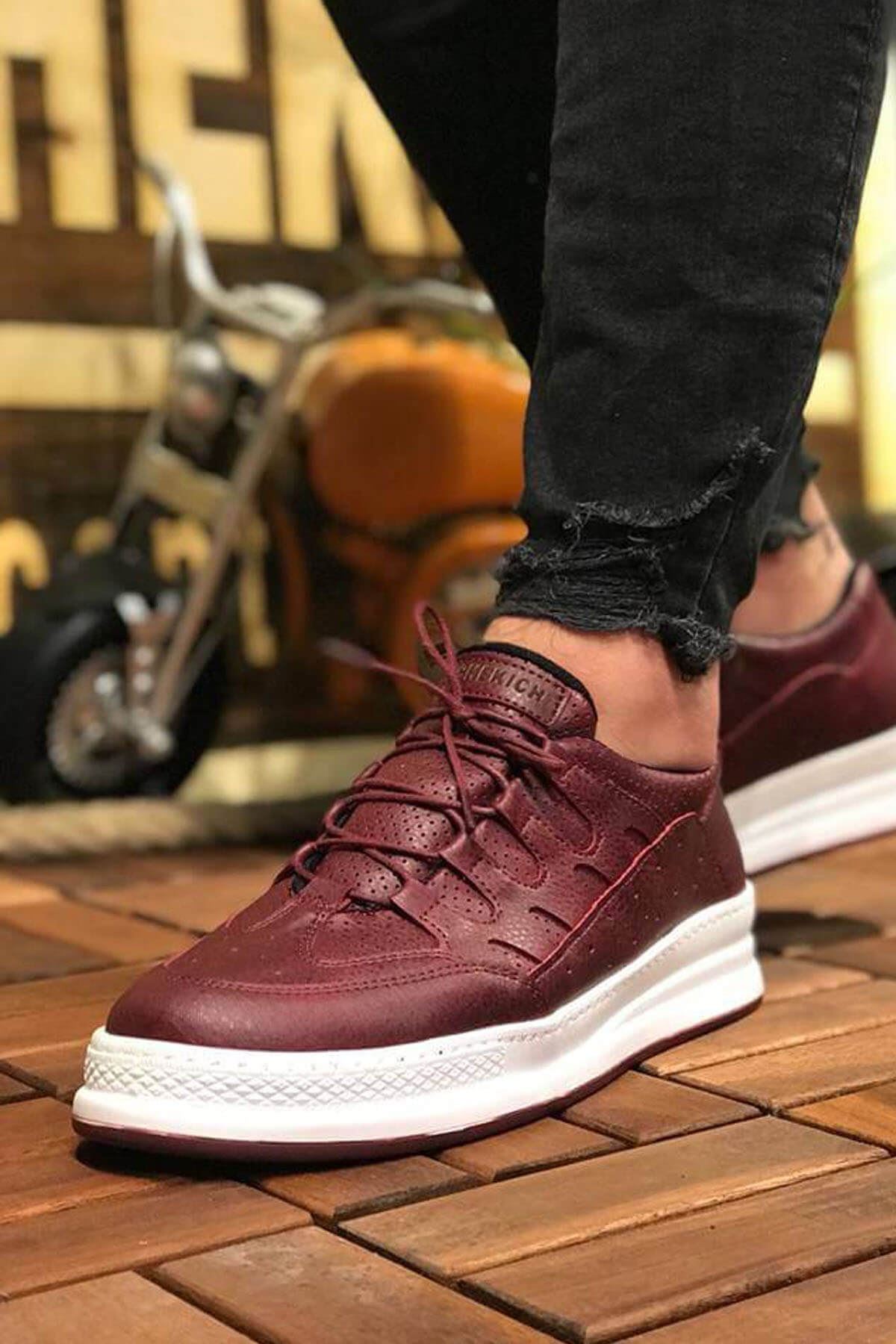 Chekich Men's Casual Shoes Claret Red Color Non Leather Summer Season Flexible Fashion Breathable Wedding Formal Suits Office Flat Orthopedic Sewing and High Outsole White Base Walking Sneakers Odorless CH040 V2