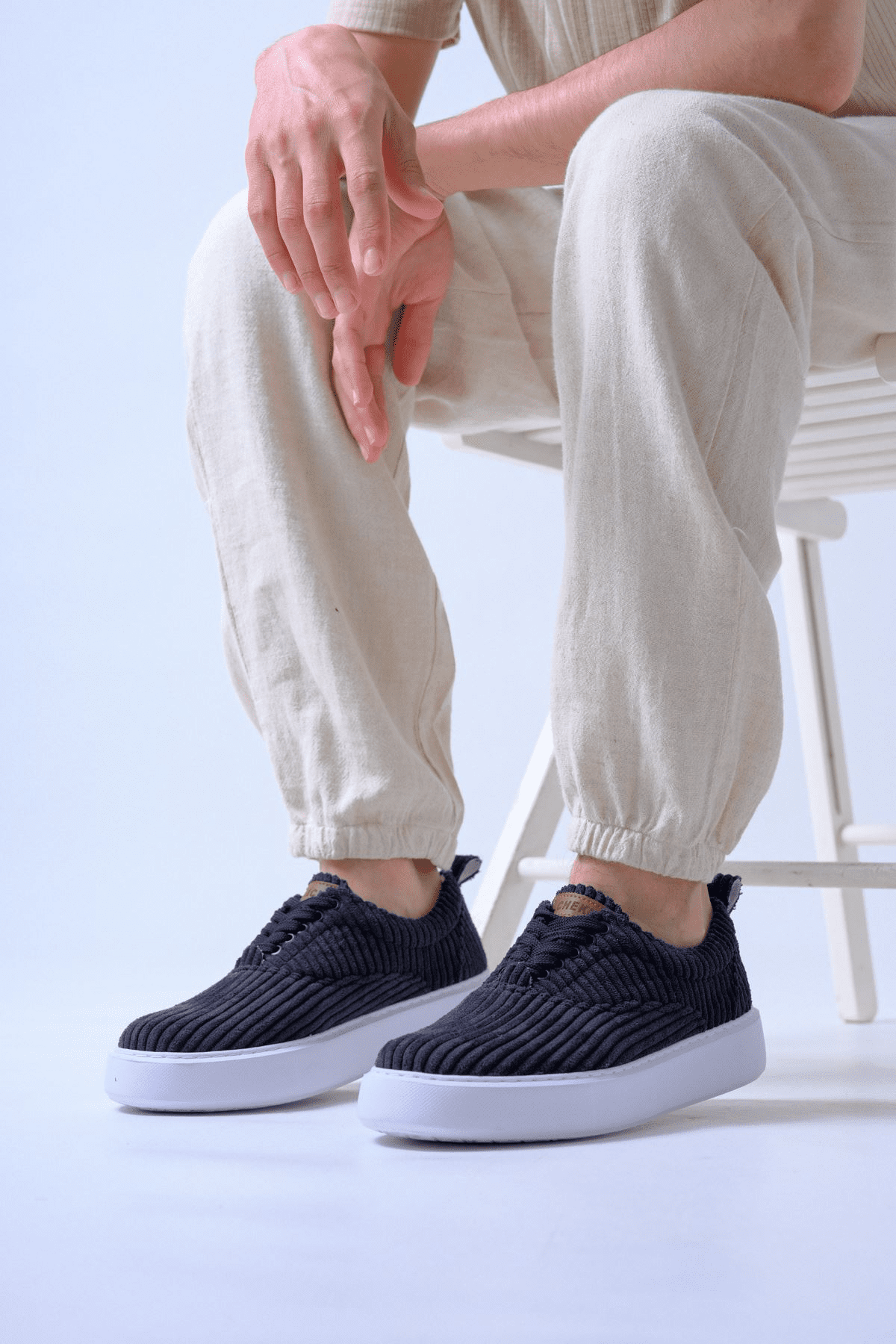Chekich Men's Shoes Blue Color Lace-up Closure Knitting Fabric Material Quality High White Sole Flexible Casual Sports CH173