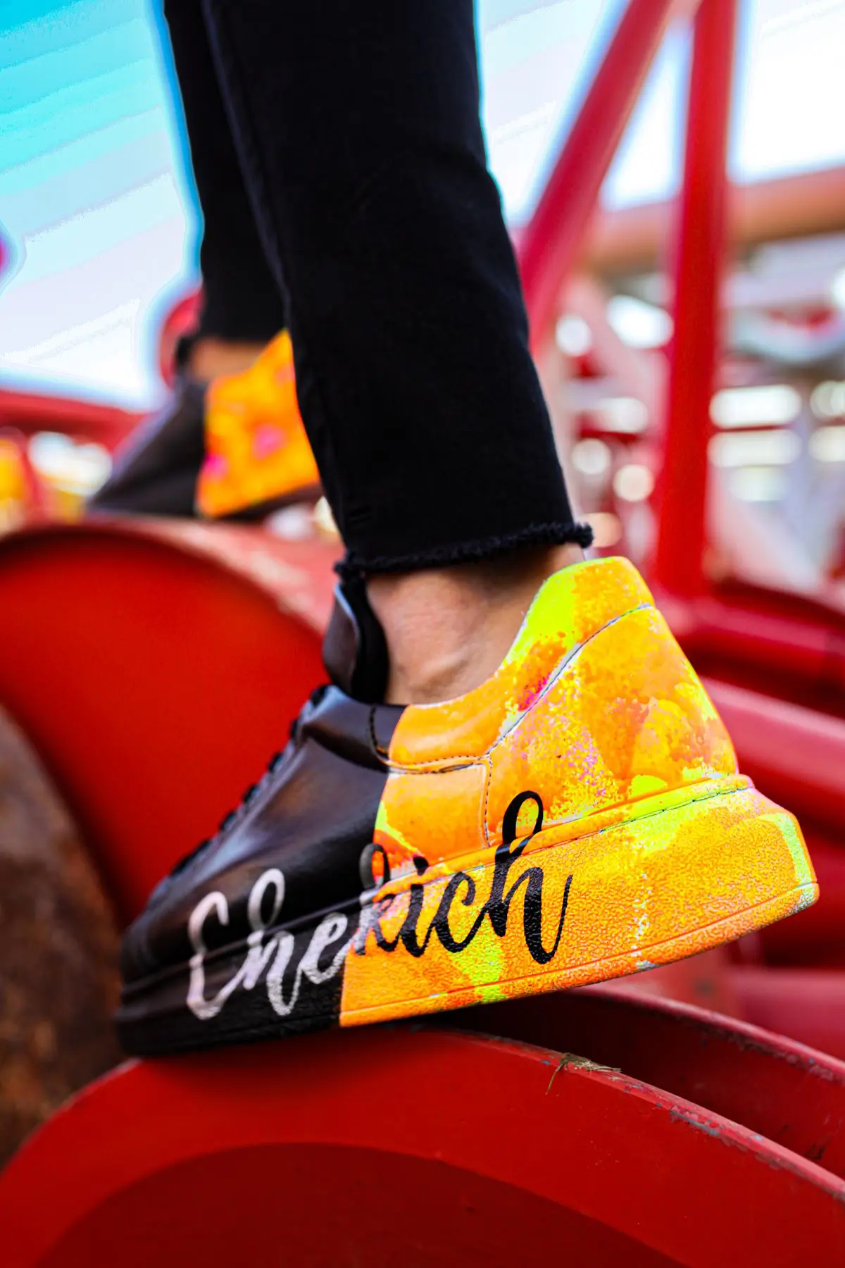 Chekich Men's and Women's Sneakers Yellow Red Mixed Color Written Lace-Up Splash Pattern Unisex Shoes Odorless Casual Air Comfortable Lovers Different Options Hiking Spring Summer Autumn Seasons CH254 - 440