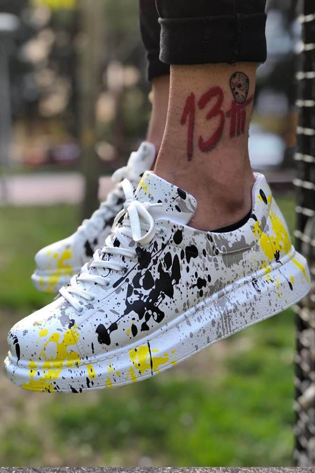 Chekich Men's & Women's Shoes Floral Pattern on White Faux Leather Mixed Color Lace Up Print Summer Unisex Casual Sneakers Comfortable Office University Colorful 2021 Fashion Daily Luxury Sewing Sole Wedding CH255 V7