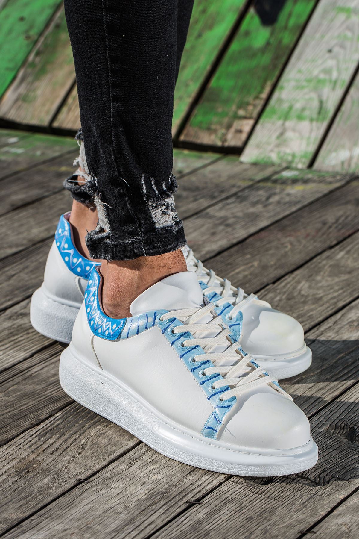 Chekich Men's and Women's Sneakers White Blue Spray Mixed Color Written Lace-up Splash Pattern Unisex Shoes Odorless Daily Weather Comfortable Lovers Different Options Hiking Spring Summer Autumn Seasons CH254 - 416