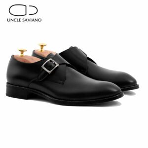 Uncle Saviano Black Solid Monk Style Shoes Fashion Designer Wedding Dress Genuine Leather Best Handmade Business