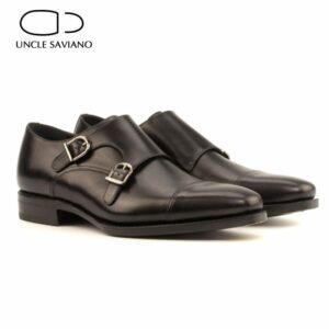 Uncle Saviano Double Monk Black Buckle Strap Mens Shoes Fashion Designer Luxury Genuine Leather Best Handmade