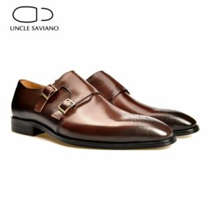 Uncle Saviano Double Monk Brogue Style Leather Dress Man Shoe Best Designer Handmand Shoes Wedding Original