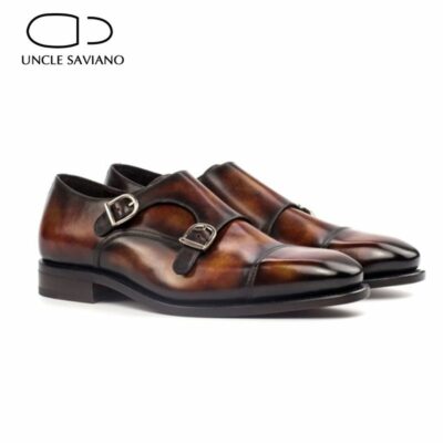 Uncle Saviano Double Monk Brown Buckle Strap Mens Shoes Solid Fashion Luxury Designer Genuine Leather Best