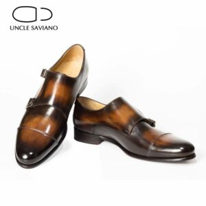 Uncle Saviano Double Monk Office Style Man Shoes Designer Fashion Wedding Dress Business Genuine Leather Handmade