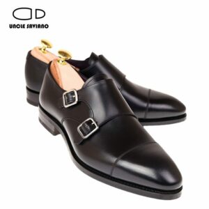 Uncle Saviano Double Monk Strap Luxury Men Shoes Genuine Leather Handmade Fashion Designer Business Dress Shoes