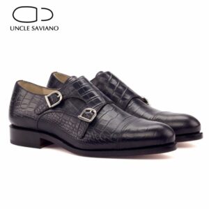 Uncle Saviano Double Monk Strap Style Black Dress Best Men Shoes Office Fashion Designer Handmade Genuine