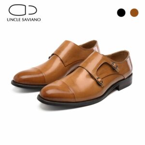 Uncle Saviano Double Monk Style Bridegroom Dress Formal Best Men Shoes Black Genuine Leather Original Business