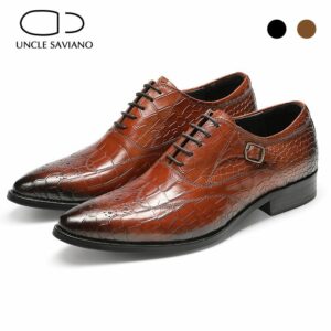 Uncle Saviano Oxford Brogue Bridegroom Dress Office Best Men Shoes Black Genuine Leather Original Casual Business