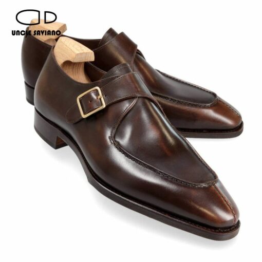 Uncle Saviano Single Monk Strap Business Shoes Men Luxury Designer Fashion Genuine Leather Office Dress Man