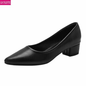 Women s working shoes black soft sole shoes middle heel thick heel Hotel interview formal professional