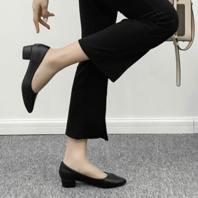 Women s working shoes black soft sole shoes middle heel thick heel Hotel interview formal professional