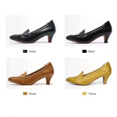 Mona Flying Leather Penny Dress Pump all 4 colors black blown yellow and green