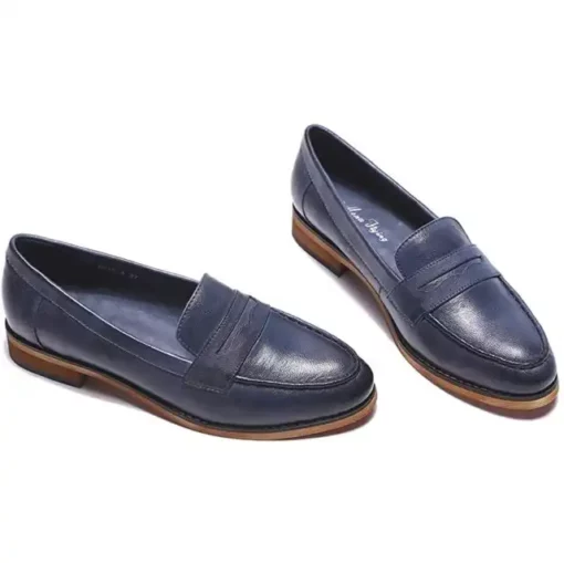 Mona Flying Genuine Leather Round Toe Penny Loafers