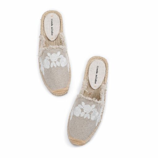 New Slippers Pantufas Mules Tienda Soludos Cotton Fabric Sale Promotion Hemp Rubber Summer Slides Zapatos