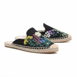 Sale Top Cotton Fabric Rubber Floral Summer Indoor Terlik Mules Pantufa Womens Espadrilles Flat Shoes