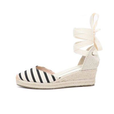 Women s Wedge Low Heel Sandals Promotion Striped Canvas  cm Casual Canvas Covered Sapato