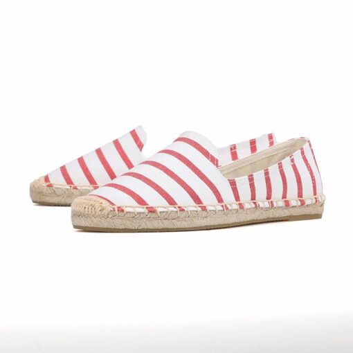 Factory direct sale ladies flat espadrilles retro striped one legged lazy loafers durable high quality linen