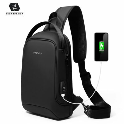 Fenruien Simple Anti Theft Crossbody Bag For Men Short Trip USB Charging Messengers Chest Bags Waterproof Shoulder Bag 2021 New