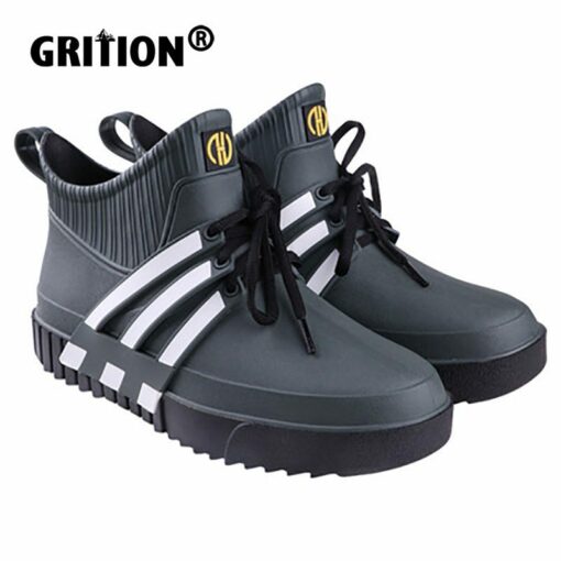 GRITION Mens Rain Boots Slip-on Rain Shoes Male Water Shoes Waterproof Fishing Boots Chef Plastic Lightweight 2021 Fashion 39-44