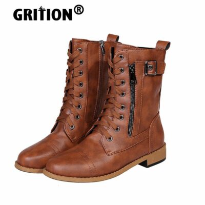 GRITION Women Boots Fashion Large Size 43 Short Tube Boots With Plush Lightweight Square Heels Cotton Shoes 2021 New Retro Style