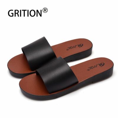 GRITION Women Sandals Non-slip Solid Flat Slipper Beach Indoor 2019 New Arrival Fashion Shoes Lazy Ladies Lightweight Flip Flop