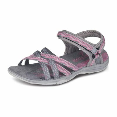 GRITION Women Summer Outdoor Casual Flat Print Ladies Comfortable Sandals grey pink