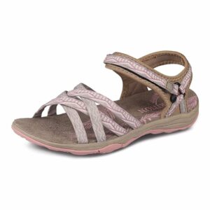 GRITION Women Summer Outdoor Casual Flat Print Ladies Comfortable Sandals sand pink