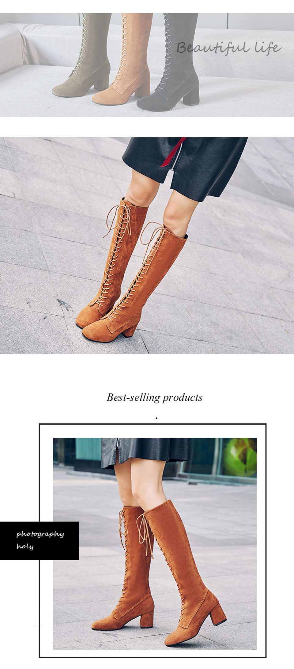 GRITION Women Boots knee High Suede Leather Thick High Heel Ladies Shoes Elegant Fashion Luxury Spring Comfy Long Boot 2020 Sale
