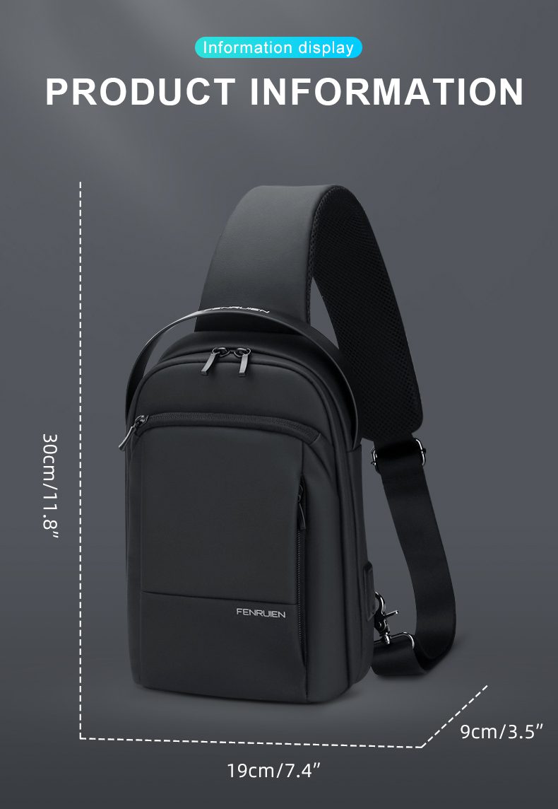 Fenruien 2021 New Men Crossbody Bag Sport Casual Chest Bag For Male USB Charging Messenger Sling Bag Waterproof Shoulder Bag