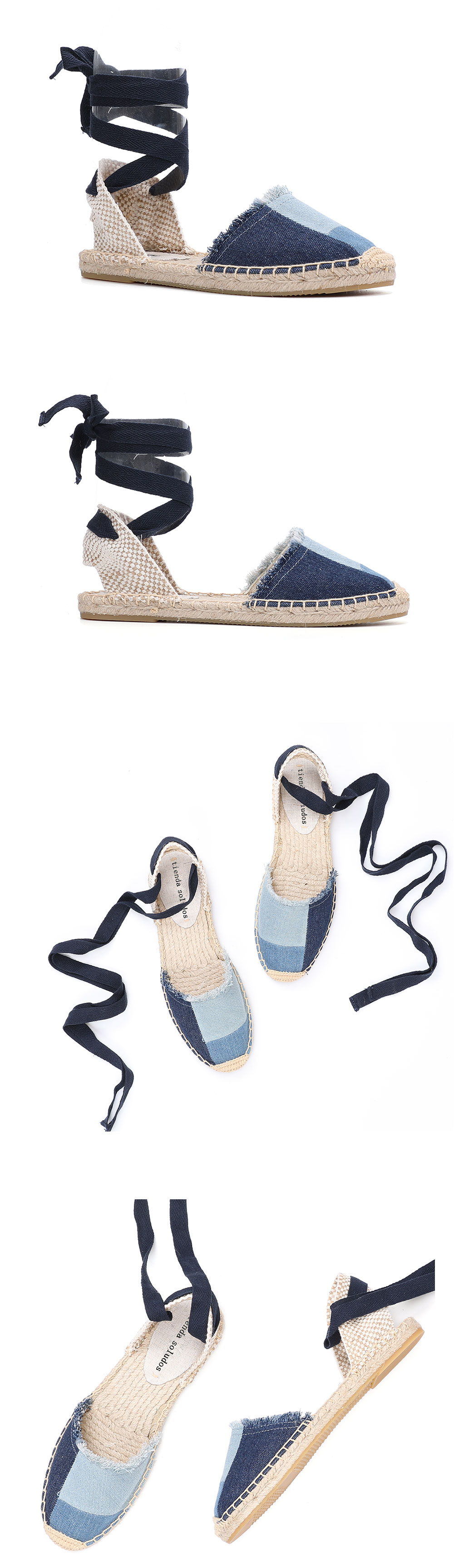 2021 New Top Denim T-strap Flat With Cotton Fabric Open Sandalias Mujer Sandals Sapatos Mulher Womens Espadrilles Flat Shoes