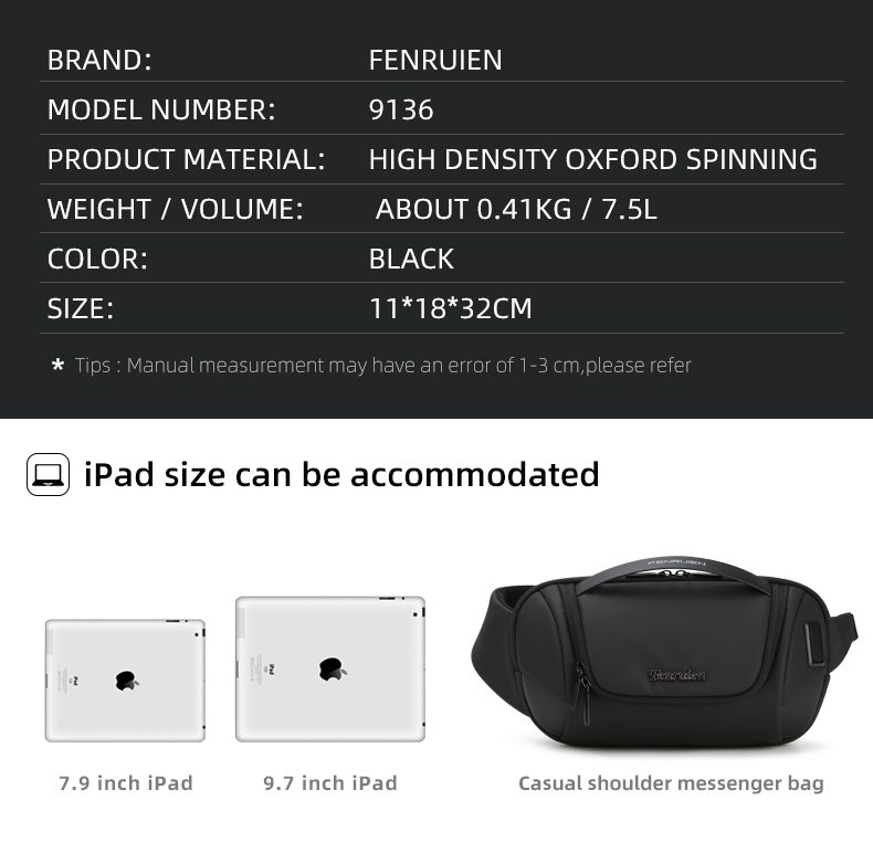Fenruien Casual Waterproof Multifunction Shoulder Bag For Men