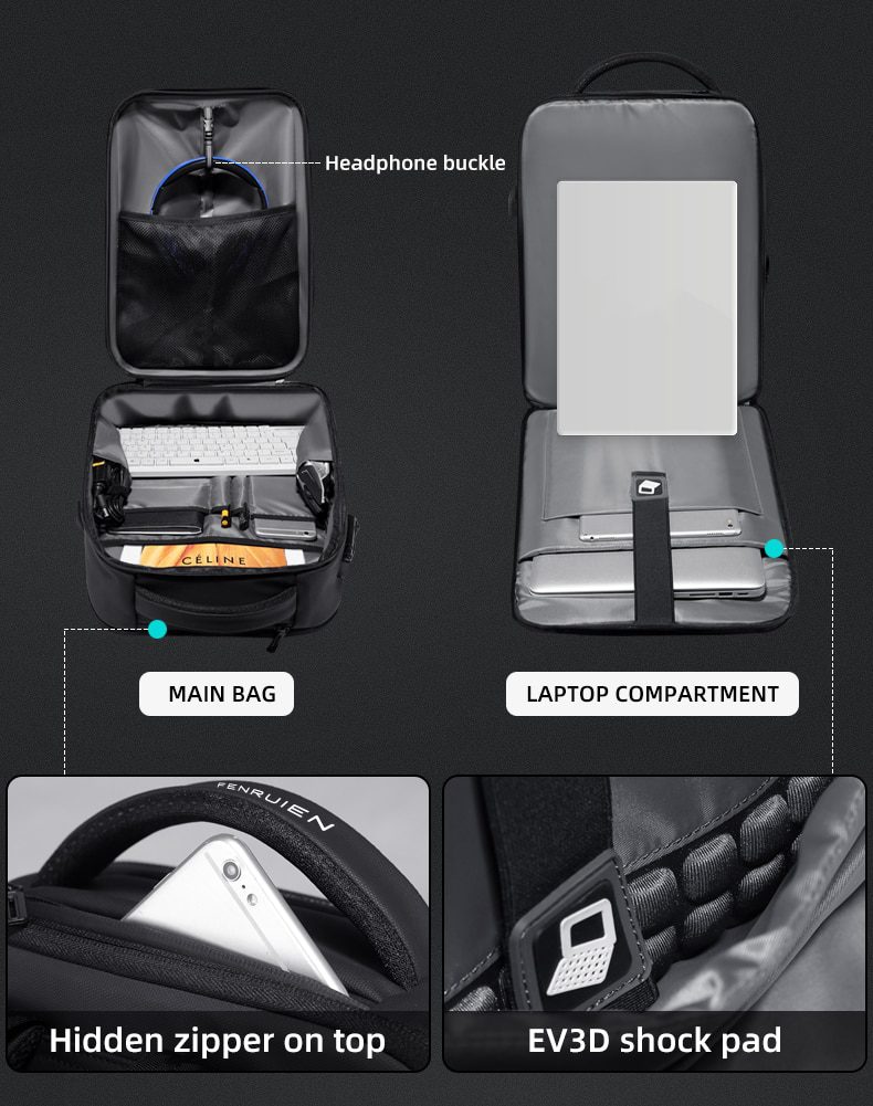 Fenruien Multifunction Hard Shell Series Backpack Men Anti Theft Waterproof Laptop Backpack