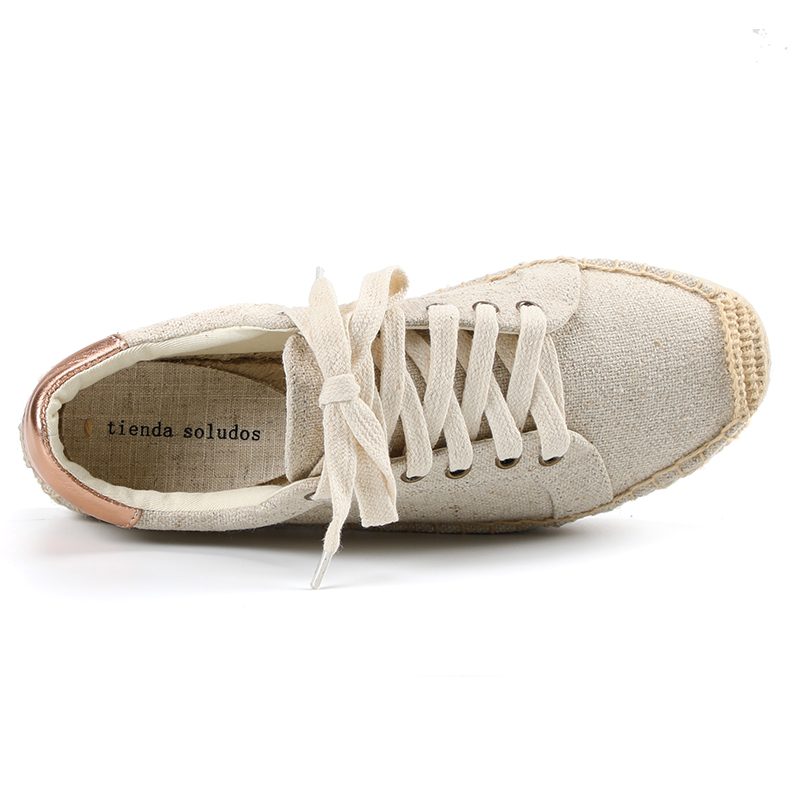 Espadrilles Casual Platform Sneakers 2021 Real Sapatos Tienda Soludos Women's Lace-up Sewing Wedges Shoes For Flat Round Hemp