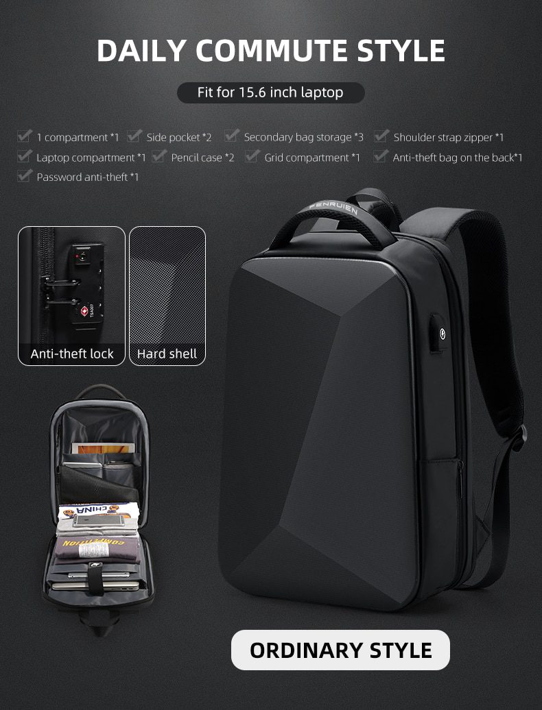 Fenruien Multifunction Hard Shell Series Backpack Men Anti Theft Waterproof Laptop Backpack