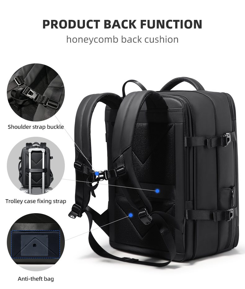 Fenruien Black Oxford Waterproof Backpacks for Men with USB Charging Port 17.3 Inch