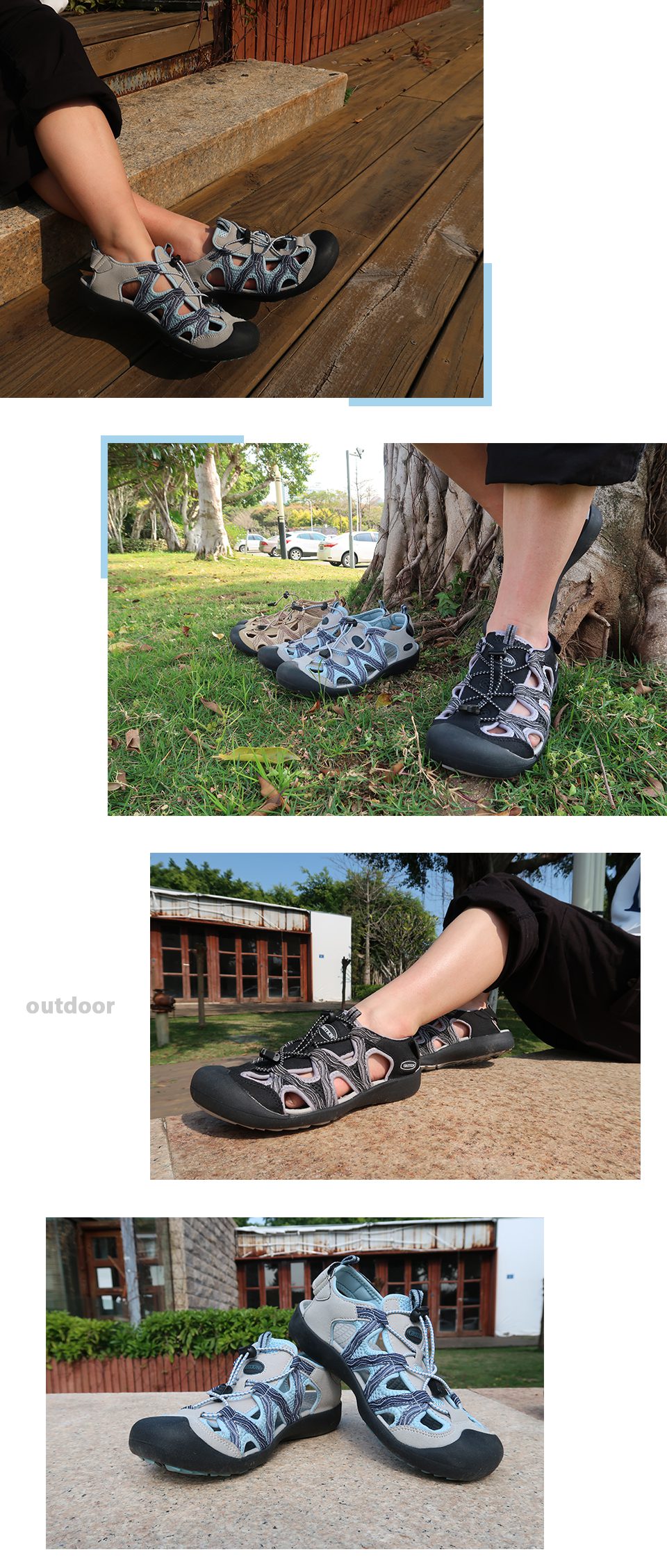 GRITION Women Sandals Non-Slip Breathable Summer Outdoor Trekking Shoes Flats Sport Beach Sandals Toe Box Wide New Plus Szie 41