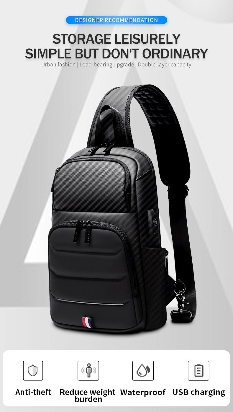 Fenruien Fashion Classic Men Crossbody Bag Multifunction USB Shoulder Bag For Male Outdoor Sport Chest Bag Waterproof Men's bag