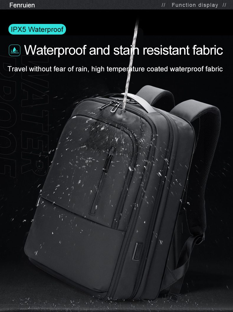 Fenruien New 3 Compartments Large Capacity Expansion Backpacks men Waterproof Laptop School Bags USB Charging Business Backpack