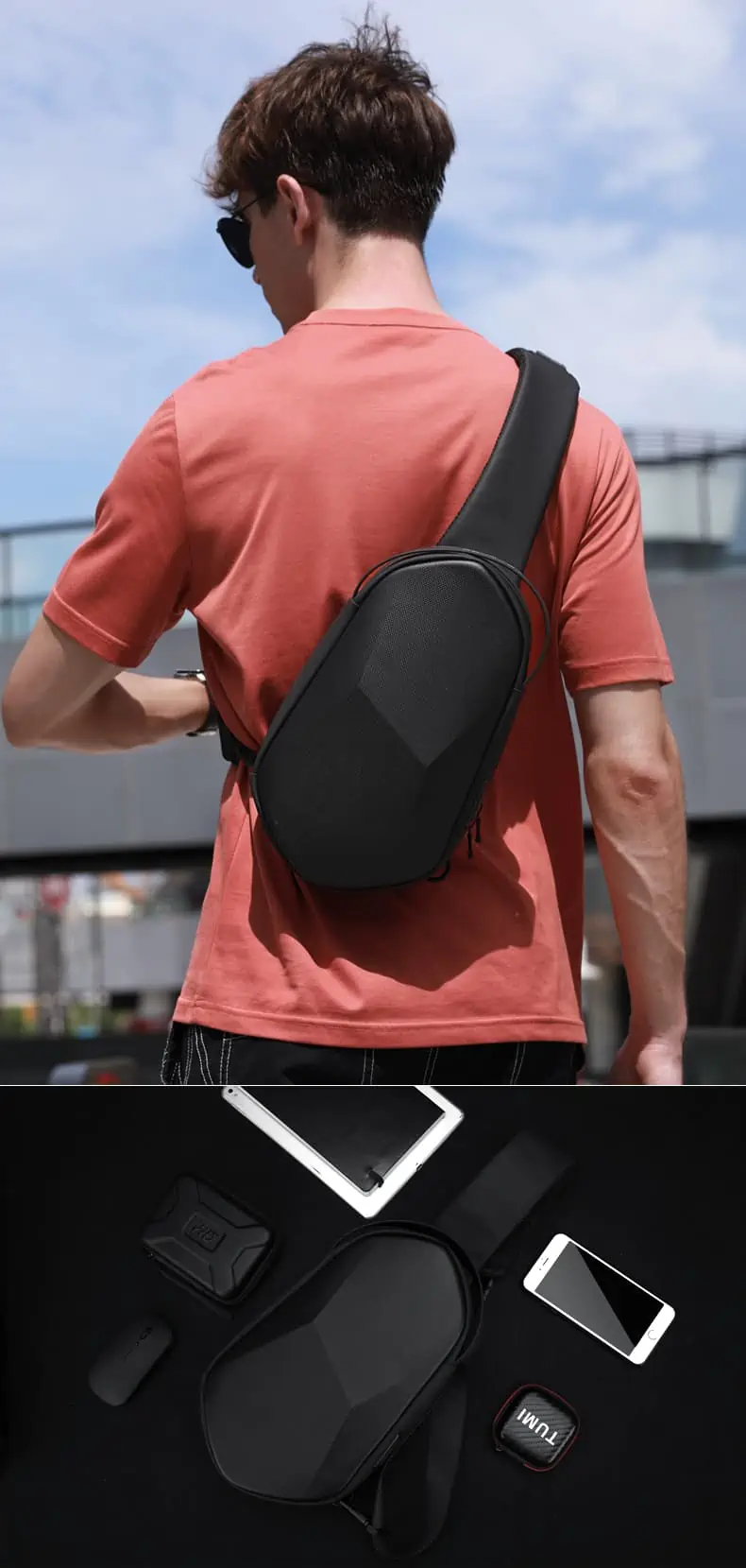 Fenruien Brand Men Bag Hard Shell Men's Crossbody Bag USB Charging Waterproof Outdoor Male Messenger Bags Short Trip Chest Bag