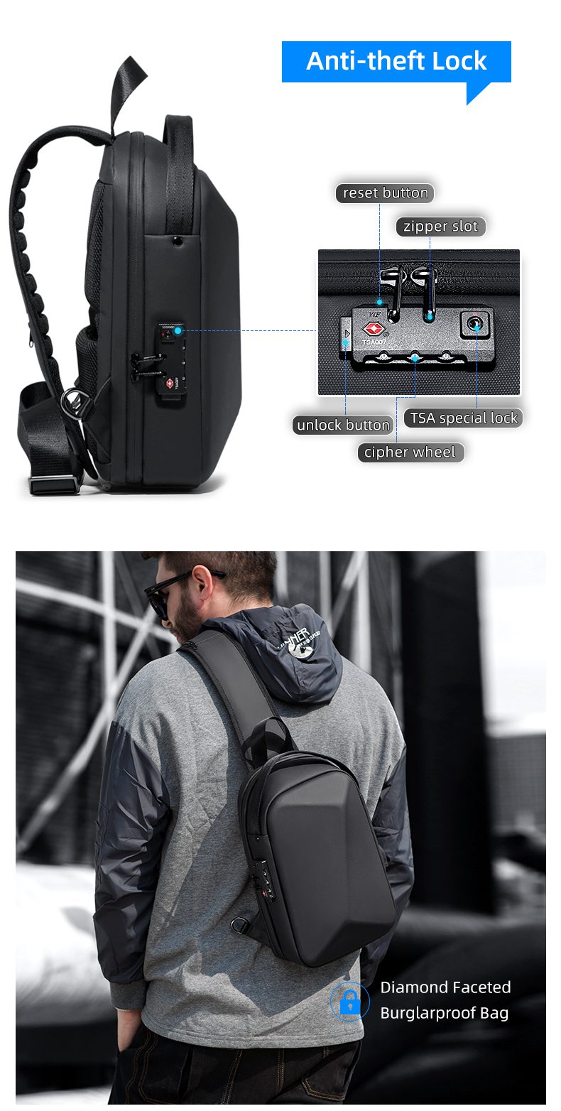 Fenruien Men Waterproof Crossbody Bag USB Charge Shoulder Bag For Men Anti Theft Multifunction Short Travel Messenger Chest Pack