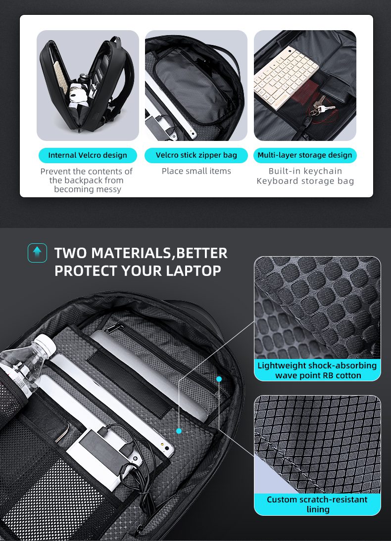 Fenruien Hard Shell Waterproof Anti Theft Backpack for Men 17.3