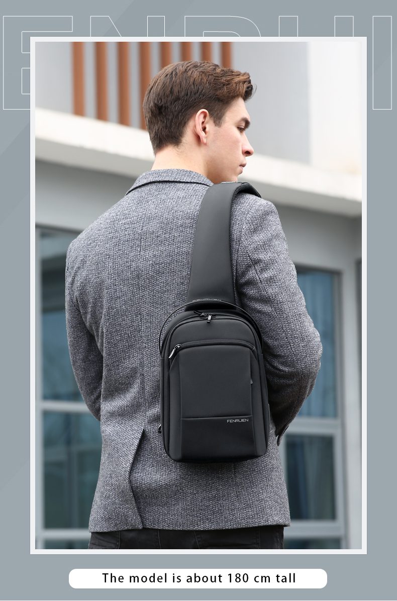 Fenruien 2021 New Men Crossbody Bag Sport Casual Chest Bag For Male USB Charging Messenger Sling Bag Waterproof Shoulder Bag