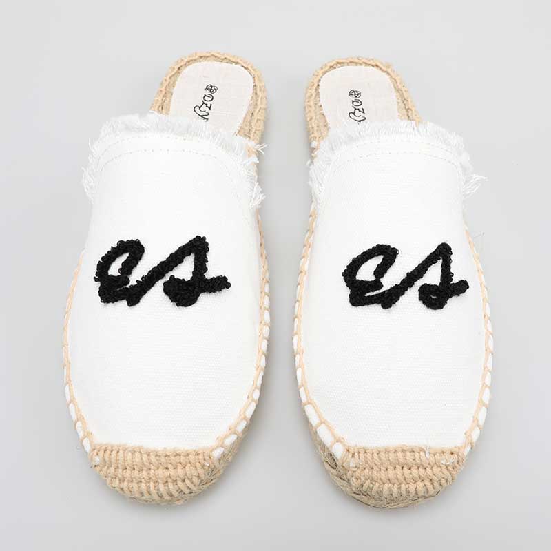 Classic letter embroidery, comfortable retro brushed slippers, ladies non-slip espadrilles