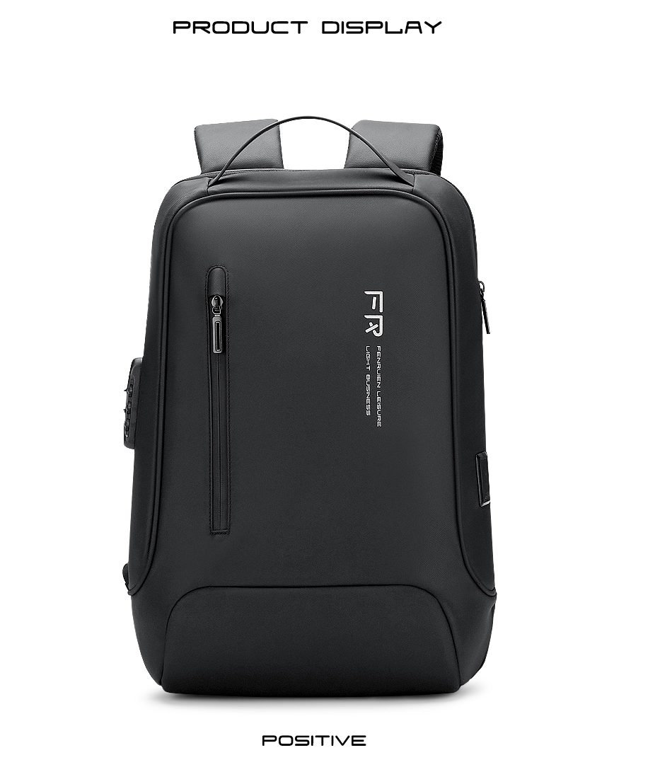 Fenruien Men's Anti theft Zipper 15.6 Inch Laptop Backpack USB Charging Water Repellent Business Travel Backpack