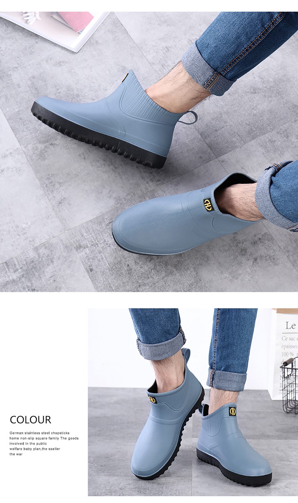 GRITION Mens Rain Boots Slip-on Rain Shoes Male Water Shoes Waterproof Fishing Boots Chef Plastic Lightweight 2021 Fashion 39-44