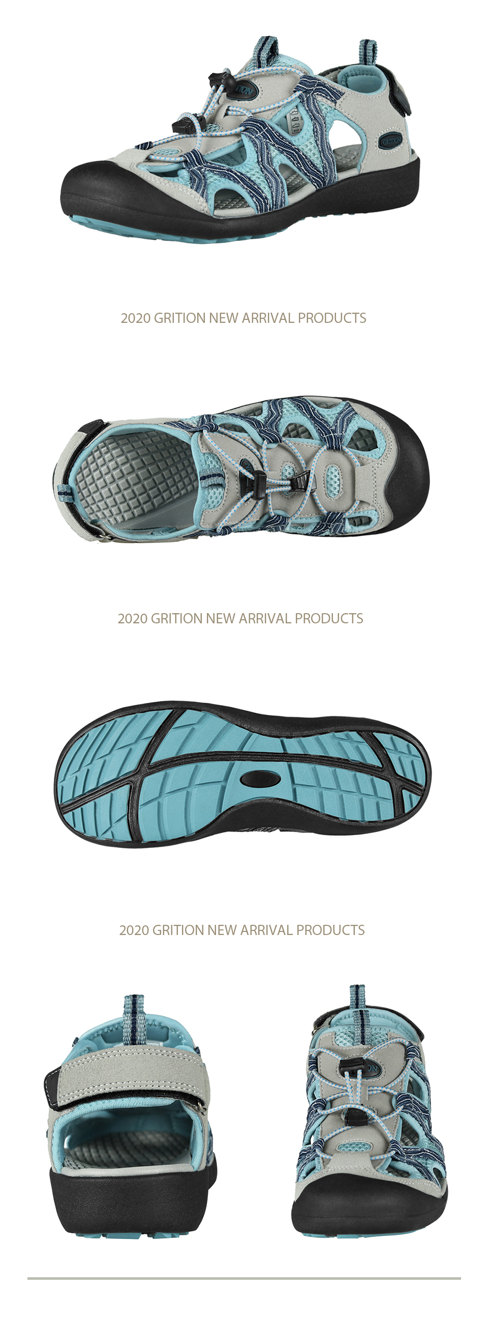 GRITION Women Sandals Non-Slip Breathable Summer Outdoor Trekking Shoes Flats Sport Beach Sandals Toe Box Wide New Plus Szie 41